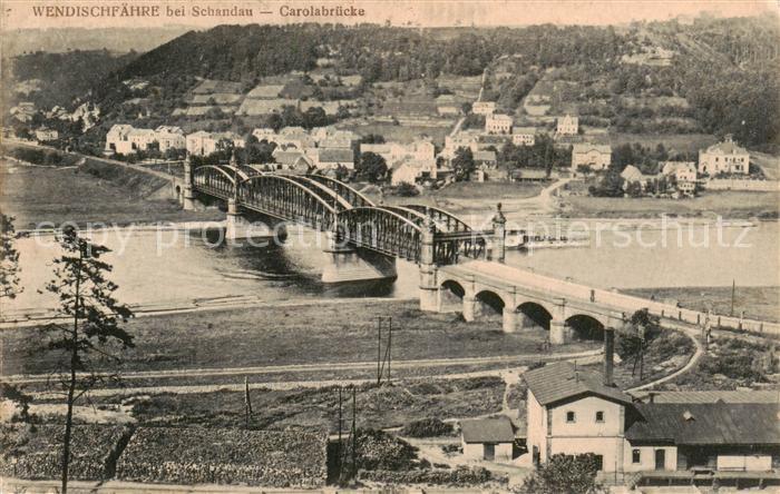 Schandau Bad Wendischfaehre mit Carolabruecke