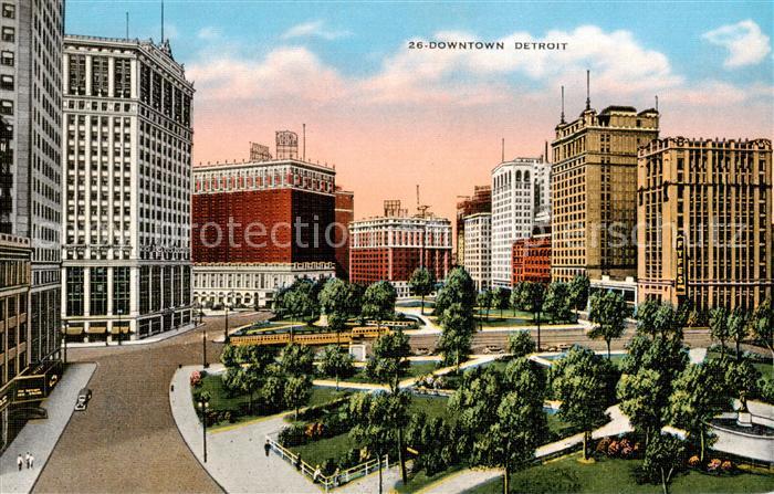 Detroit Michigan Downtown Buildings Illustration
