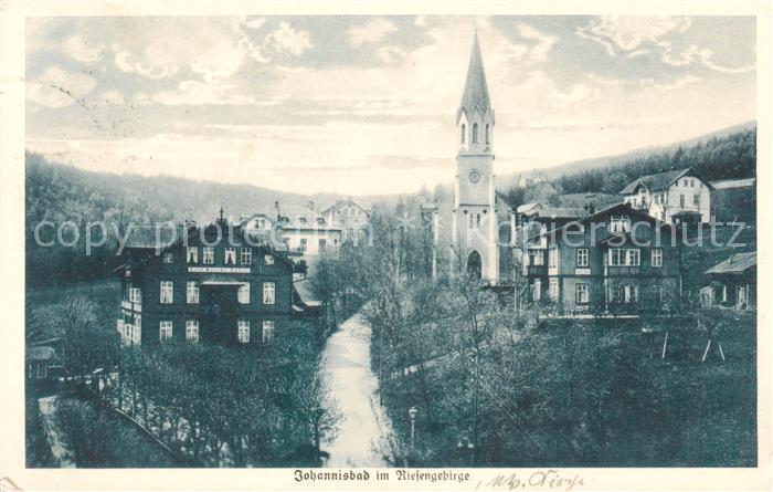 Johannisbad Janske Lazne Boehmen CZ Ortsansicht mit Kirche