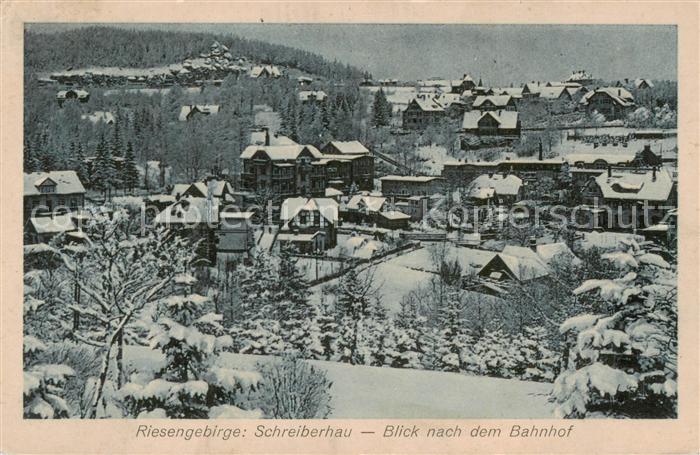 Schreiberhau Szklarska Poreba Riesengebirge PL Panorama mit Blick zum Bahnhof