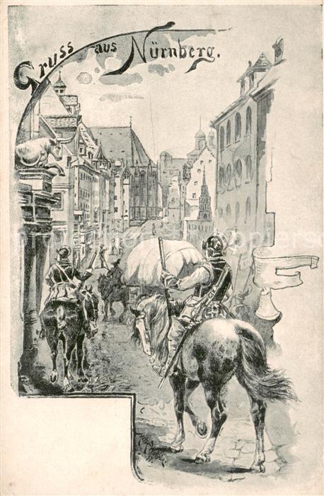 NueRNBERG  CITY Ortsmotiv mit Reitern Kuenstlerkarte