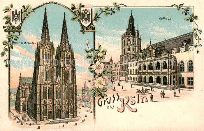 Koeln  Rhein Dom Westseite Rathaus