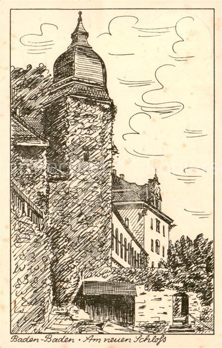 BADEN-BADEN BW Am neuen Schloss Zeichnung
