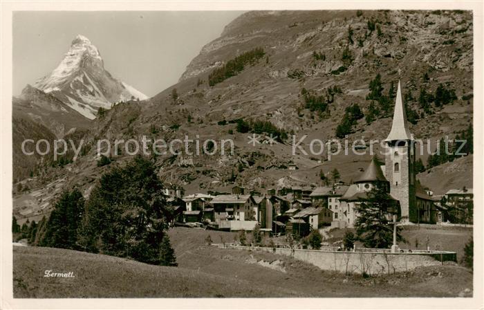 Zermatt VS Panorama mit Kirche und Matterhorn