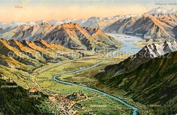 Bellinzona TI Panoramakarte mit Lago Maggiore