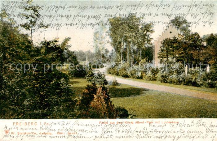 Freiberg  Sachsen Partie aus dem Koenig Albert Park mit Lindenhaus