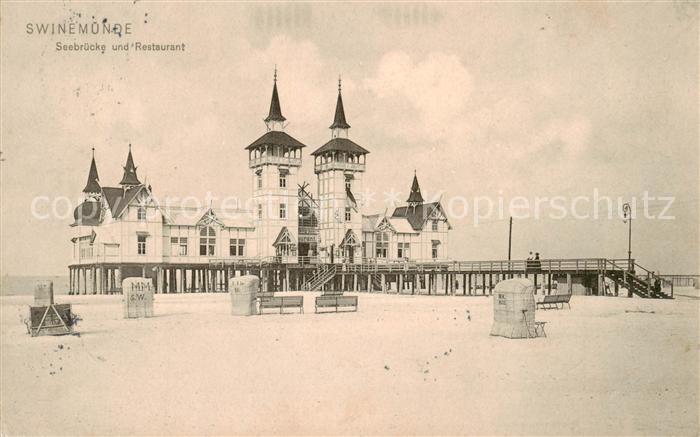 Swinemuende Swinoujscie Seebruecke und Restaurant