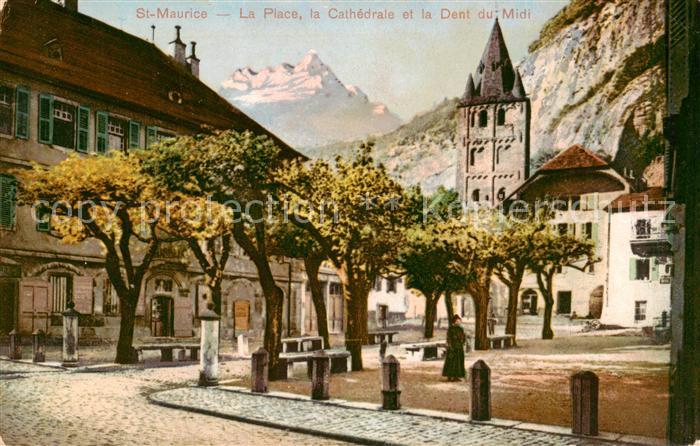 St Maurice Valais VS La Place la Cathedrale et la Dent du Midi