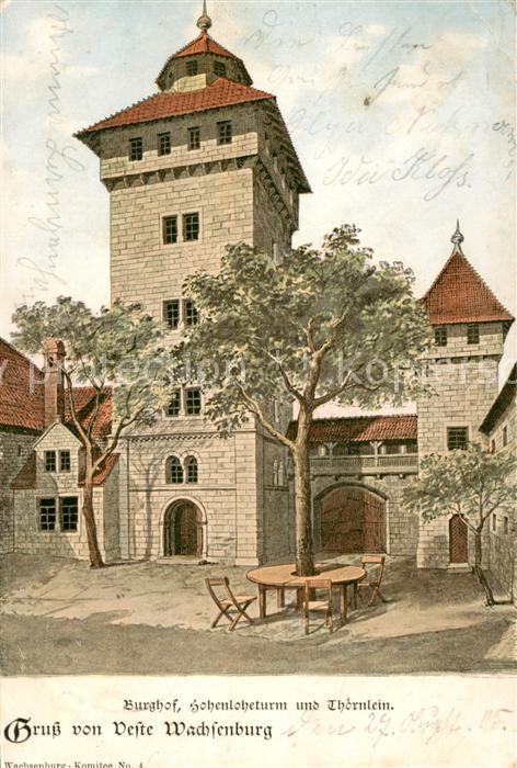 Wachsenburg Veste Thueringen Burghof Hohenloheturm und Thoernlein