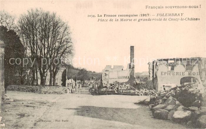 Folembray 02 Aisne Place de la Mairie et granderoute de Coucy le Chateau