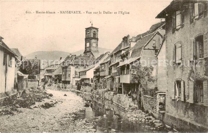 Massevaux Alsace Elsass Vue sur la Doller et l'Eglise