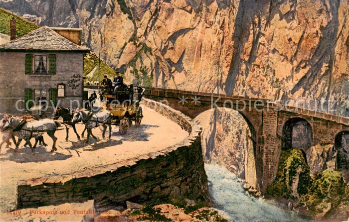 Furka 2431m UR Furkapost mit Teufelsbruecke
