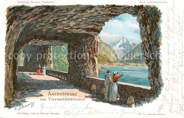 STEINMANN C. Schweiz Kuenstlerlitho Nr. Nr.2012 Axenstrasse am Vierwaldstaetters