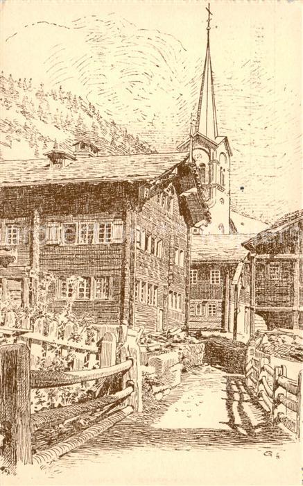 Saas-Fee VS Ortsmotiv Zeichnung