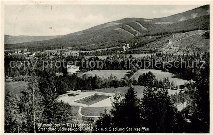Krummhuebel Karpacz Riesengebirge PL Strandbad Schneekoppe mit Siedlung Steinsei