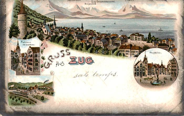 Zug  ZG Buergenstock Rathaus mit Zytturm Neuer Bahnhof Hauptplatz