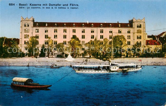 Basel BS Kaserne mit Dampfer und Faehre Militaerpost