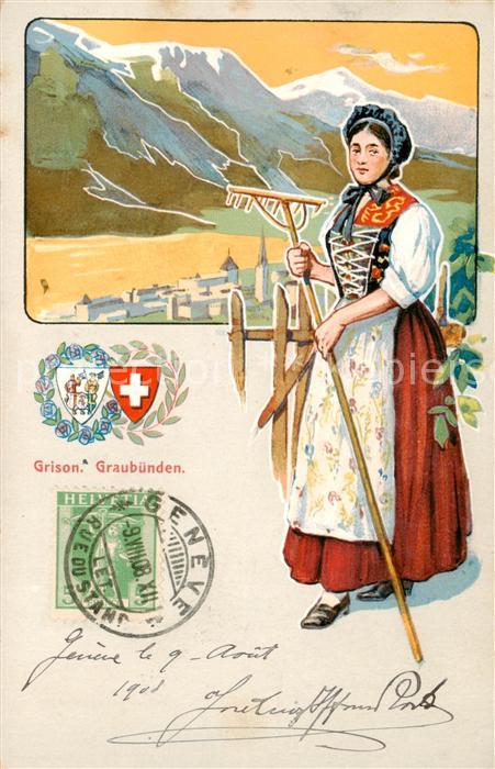 Grison Graubuenden Kanton GR Graubuendnerin in Tracht