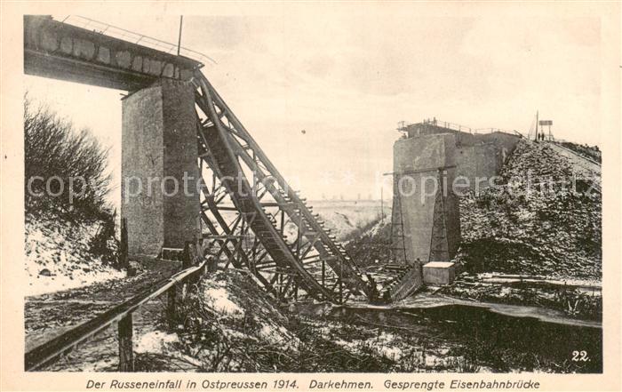 Darkehmen Angerapp Osjorsk Oblast Kaliningrad RU Gesprengte Eisenbahnbruecke Rus