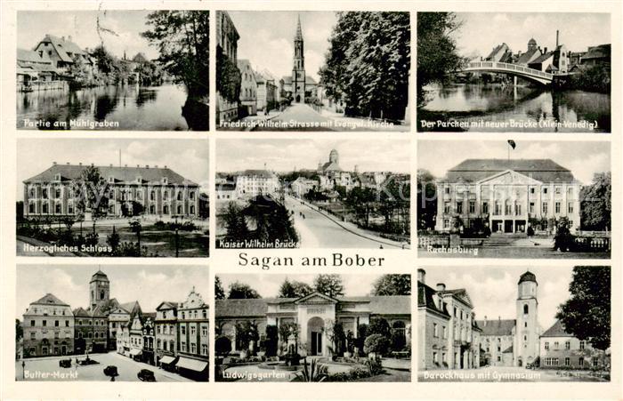 Sagan Zagan PL Muehlgraben Friedr Wilh Strasse Der Parchen mit neuer Bruecke Her