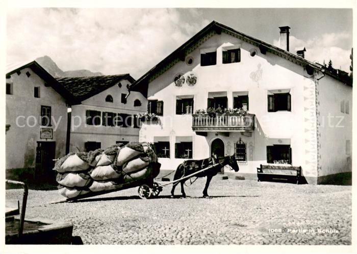 Schuls Scuol GR Engadinerhaus Pferdewagen