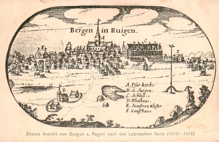 Bergen  Ruegen aelteste Ansicht nach der Lubinschen Karte 1610-1618 Kuenstlerkar