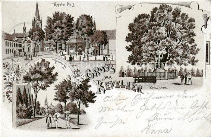 Kevelaer Kapellenplatz Kreuzweg Kreuzbaum Litho Deutsche Reichspost