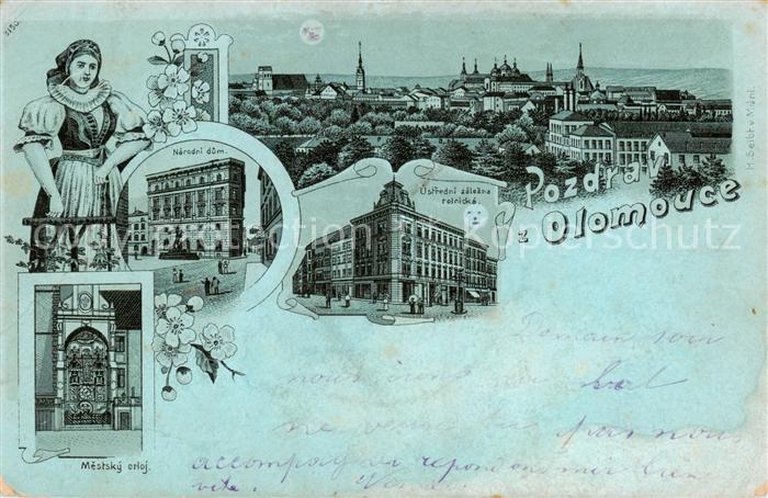 Olomouc Olmuetz CZ Panorama Narodni dum Mestsky erloj Ustredni zalozna rolnicka
