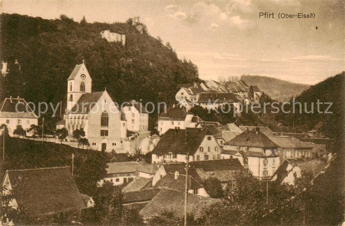 Pfirt Ferrette 68 Alsace Ortsansicht mit Kirche
