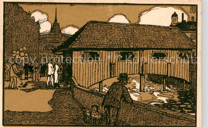 Zuerich ZH Bruecke am untern Muehlesteg Kuenstlerkarte