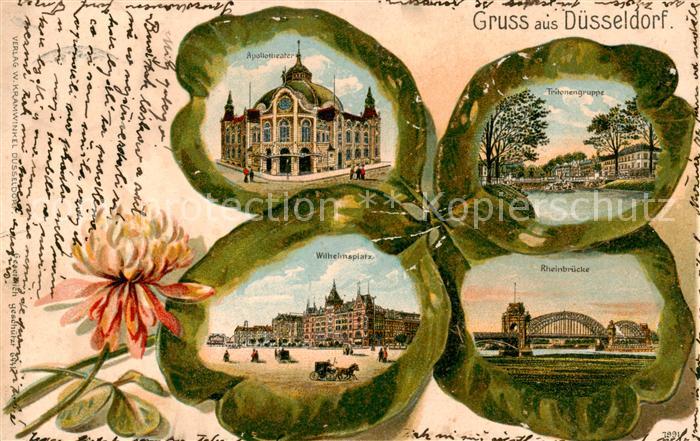 DuessELDORF  CITY Apollotheater Tritonengruppe Wilhelmsplatz Rheinbruecke Kleebl
