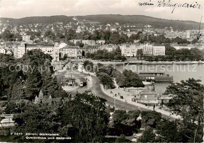Zuerich ZH Stadtpanorama mit Buerkliplatz Quaibruecke und Bellevue