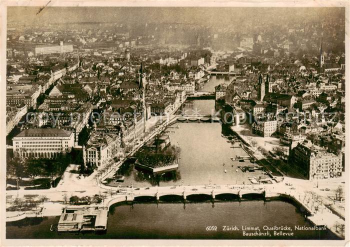 Zuerich ZH Stadtpanorama Limmat Quaibruecke Nationalbank Bauschaenzli Bellevue