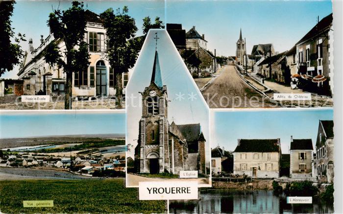 Yrouerre 89 Yonne Mairie Ecole Allee du Chateau Vue generale Eglise Abrevoir
