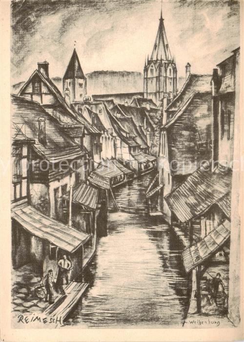 Weissenburg Wissembourg 67 Alsace Ortsmotiv Zeichnung