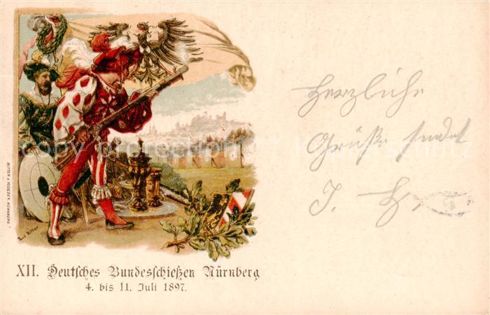 NueRNBERG  CITY Deutsches Bundesschiessen Koenigreich Bayern Kuenstlerkarte