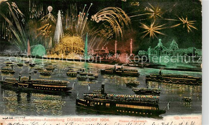 DuessELDORF  CITY Kunst- und Gartenbau-Ausstellung 1904 Riesenfeuerwerk