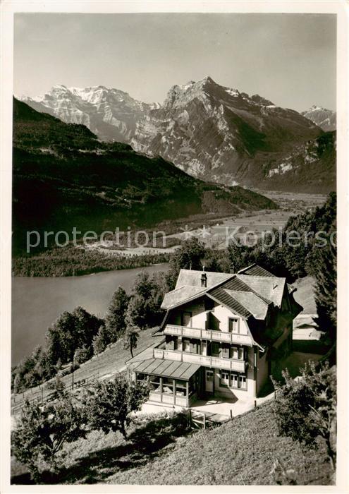 Amden Walensee SG Kurhaus Bellevue Panorama Blick auf Glaernisch und Rautispitz