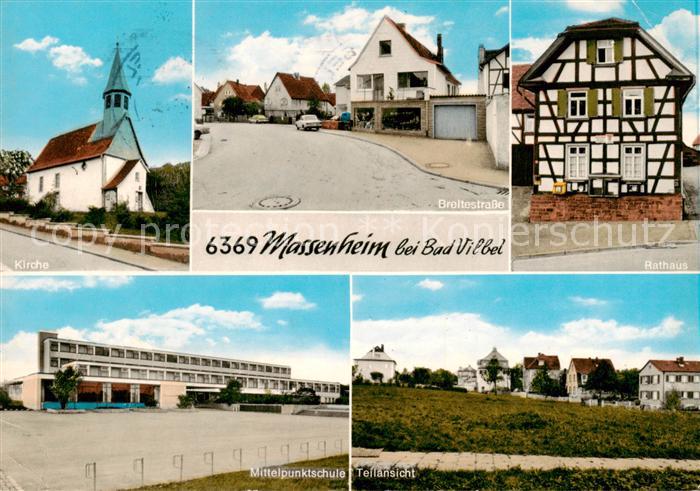 Massenheim Bad Vilbel Kirche Breitestrasse Mittelpunktschule Teilansicht Rathaus