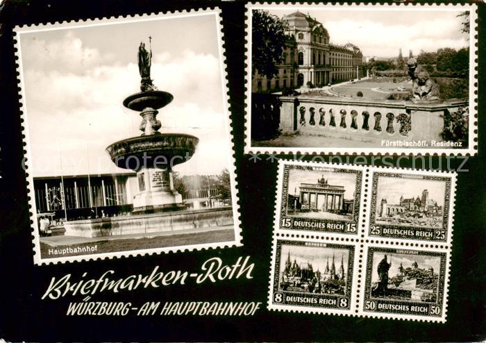 WueRZBURG Bayern Briefmarkenfachgeschaeft Roth Hauptbahnhof Brunnen Fuerstbischo