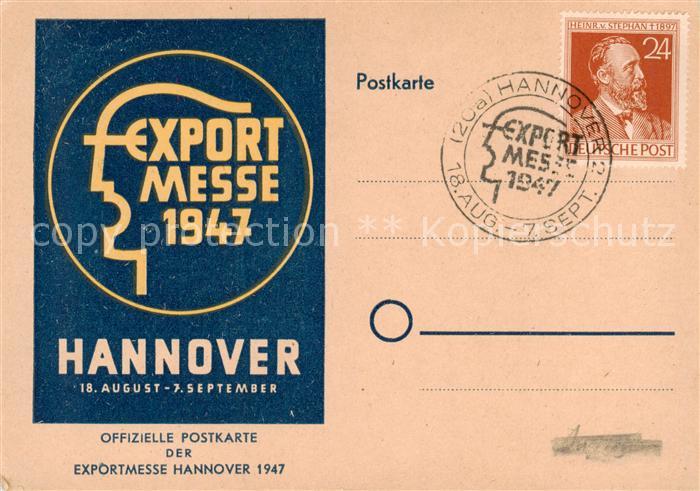 HANNOVER  CITY Offizielle Postkarte der Exportmesse 1947 Stempel