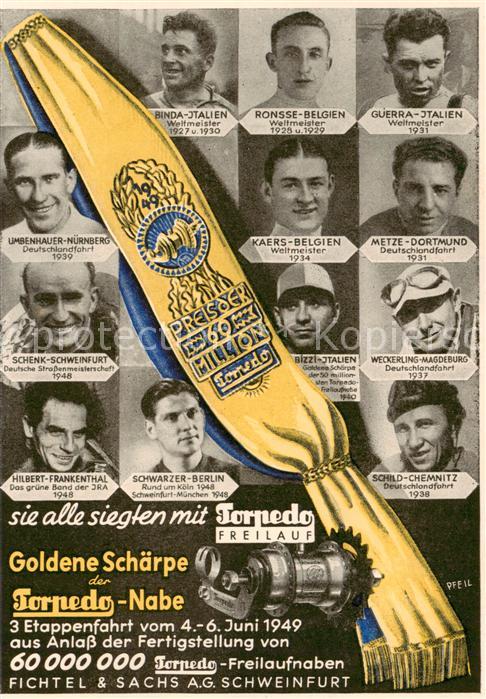 Schweinfurt Fichtel und Sachs AG Goldene Schaerpe der Torpedo Freilaubnabe Etapp