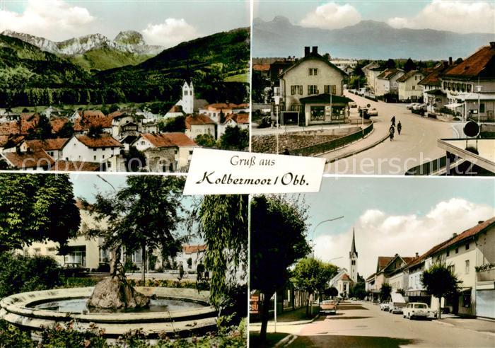 Kolbermoor Panorama Strassenpartien Brunnen Kirche