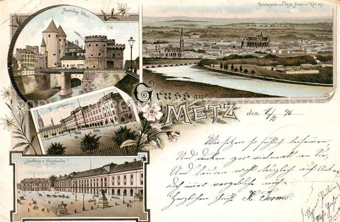 Metz  57 Moselle Panorama Deutsches Tor Kaserne Stadthaus Hauptwache Litho