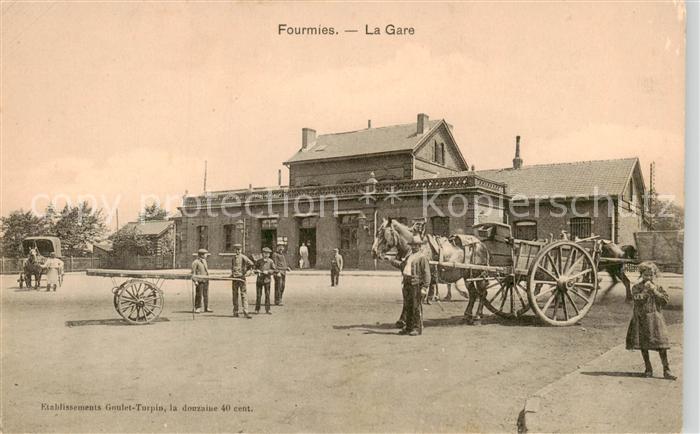 Fourmies 59 Nord La gare Bahnhof Pferdefuhrwerk