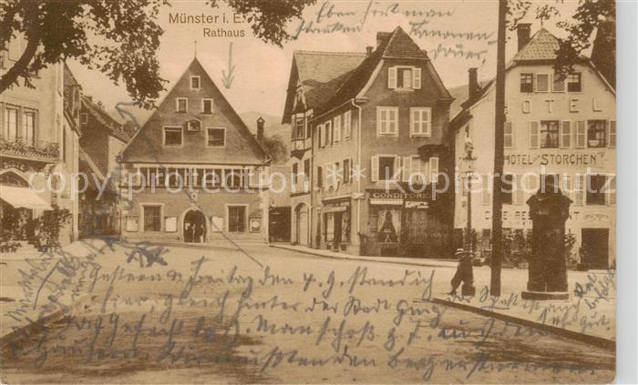 Muenster  Elsass Munster 68 Alsace Ortszentrum mit Rathaus Hotel Storchen Feldpo