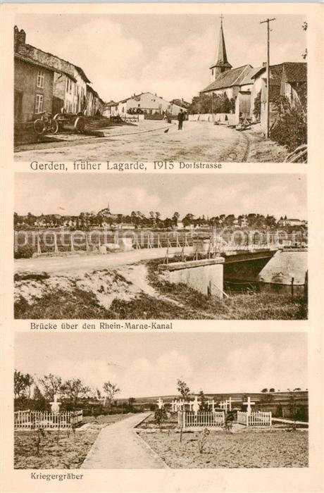 Gerden Lagarde 57 Moselle Dorfstrasse Bruecke ueber Rhein-Marne-Kanal Kriegergra