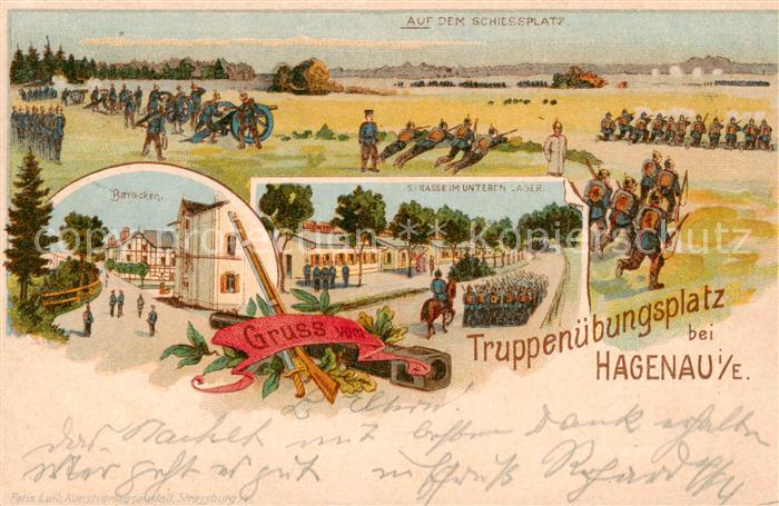 Hagenau 67 Bas-Rhin Alsace Truppenuebungsplatz Schiessplatz Baracken Lager Litho