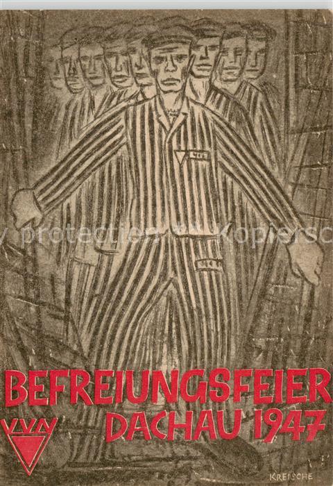 Dachau Befreiungsfeier Dachau 1947 Kuenstlerkarte Stempel Gedaechtniskundgebung