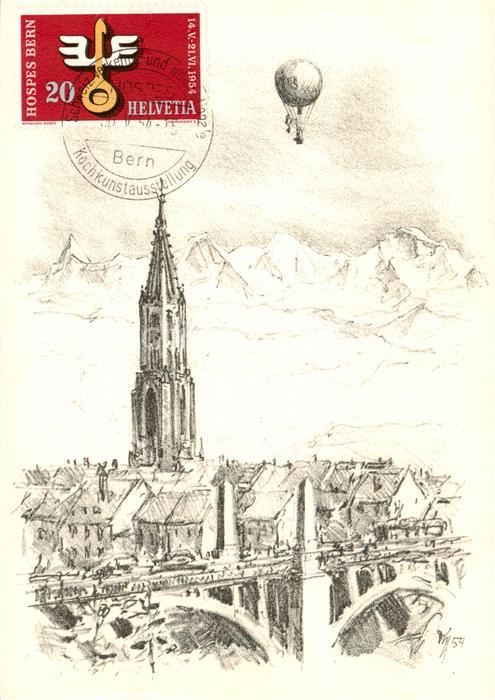 Bern BE Ballongruppe Mittelland Ballon Mungg Postkarte Hospes Bern 1954 Stadtpan